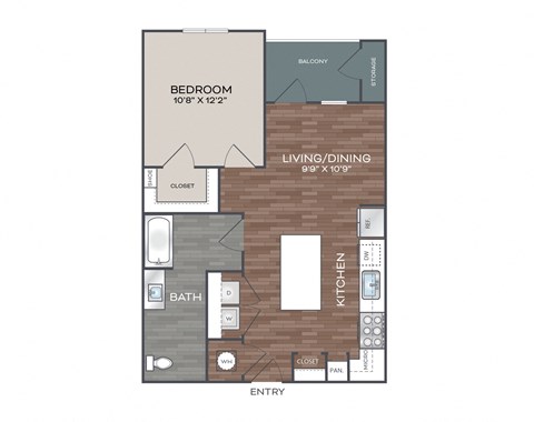 a floor plan of a studio apartment with a bedroom and a living room
